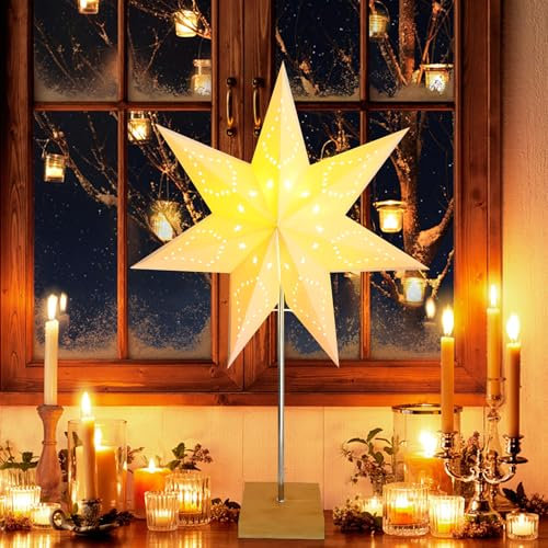 Nexoria Weihnachtsstern Beleuchtet Stehend, 67CM LED Weihnachtsstern mit Ständer Papierstern Weihnachten Beleuchtet Tischlampe Led Stern Stehend Weihnachtsbeleuchtung Stern Lampe für Tischdeko (C)