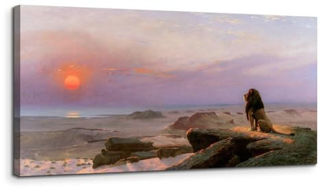 MHARTK66 Rosa und Violetter Sonnenaufgang Leinwand Bilder, 50x100 cm Groß Wandbilder Wohnzimmer Löwe Bild Aesthetic, Modern Tier Wanddeko Kunstdruck Schlafzimmer Badezimmer Büro Esszimmer Küche
