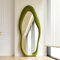 AYYDS Miroir sur pied, pleine longueur, 160 x 60 cm, asymétrique, avec cadre en bois enveloppé de flanelle, grand miroir mural irrégulier pour salon, chambre à coucher, couloir (vert)