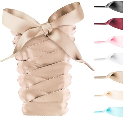 UamGlsob Lacci di nastro di raso per le scarpe da sneaker, 20 mm di larghezza piatto lacci di seta morbida per le donne signore scarpe moda (Khaki,63/160cm)