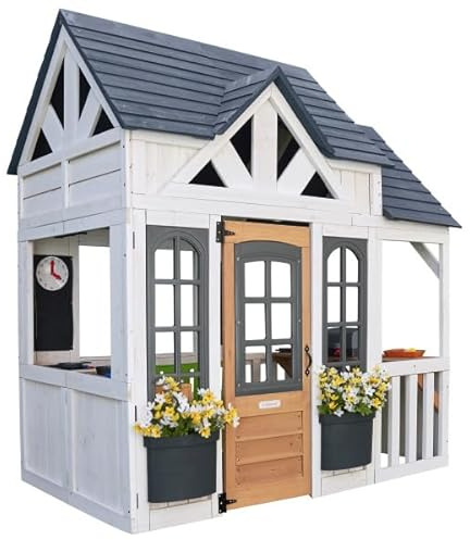 KidKraft Lantana Lane Outdoor Wooden Playhouse with Kitchen and Flap Door