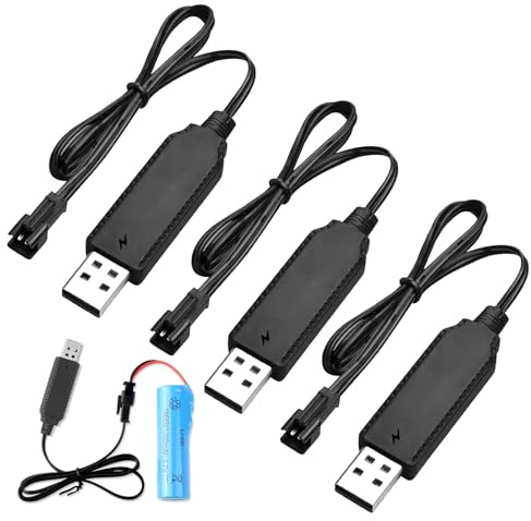 3 Stück RC Ladekabel, USB Batterie Ladegerät für 3,7V LiPo Akkus mit SM-2P Stecker, Lipo Akku-Ladegerät für RC Spielzeug, kompatibel mit ferngesteuerten Autos, LKWs, Zügen, Booten und Drohnen