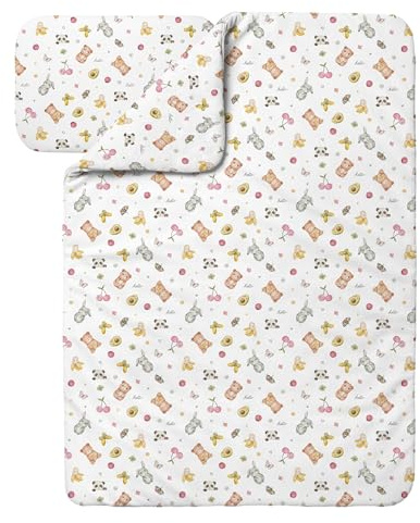 Waldin Baby Kinder Bettwäscheset 100% Bambus, ohne Bezug, Hypoallergen, Decke und Kissen, Candycute/Weiß, 100x135cm + 60x40cm