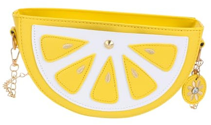 VERDANVERSE Lustige Zitrone Umhängetasche Damen Fruchtform Handtasche Mit Kettenriemen Kleine Crossbody Bag Für Smartphones Und Geldbeutel Leichte Und Praktische Schultertasche Für Alltag Und
