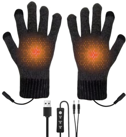 Berelin USB Heated Gloves for Men and Women, Double-Sided Heating Mittens 3 Levels Temperature Laptop Thermal Gloves Screen Touch Heating Warm Gloves Hand Warmer Full Finger Knitting Winter Gift