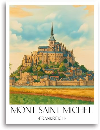 favplace Poster mit Städtemotiv Le Mont Saint Michel Frankreich Premium Kunstdruck - Stadtposter bzw. Reiseposter DIN A4 bis A1 - Leinwand Städtposter - Wandbild A4