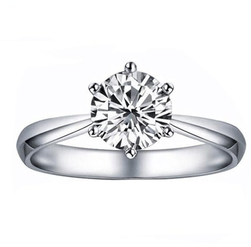 Mesnt Ring Weißgold 375, 9 Karat Weißgold Ringe für Frauen 6 Krappen mit Moissanit, Größe 63 (20.1)