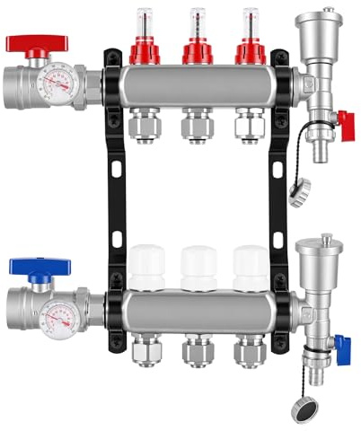 YUCHENGTECH Colector Calefaccion Suelo Radiante de Acero Inox 3 Circuitos | Con Conexión 1/2(16x2mm-20x2mm) Distribuidor Circuito Calefacción con Caudalímetro y Válvulas