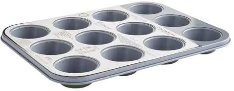 Cooksmart Signature 12 Cup Mini Muffin Tray, Carbon Steel, Blue | PFOA-free non-stick coating, dishwasher safe, durable construction, ideal for mini muffins and cupcakes
