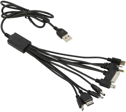 Longben Cavo ricarica USB 10-in-1 da 1m, connettori Type-C/Micro USB, compatibile con smartphone, altoparlanti Bluetooth, cuffie e lettori MP3, nero