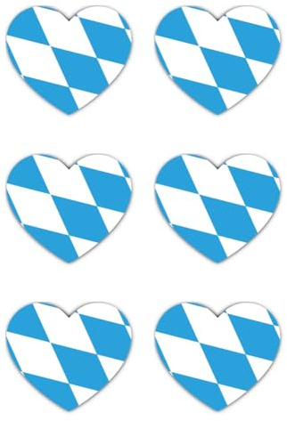 Aufkleber: 50 mm, 6 Stück - Bayern Herz Aufkleber Set 6 Stück 50 mm Vinyl Rauten Flagge Deko Auto Laptop Koffer wasserfest
