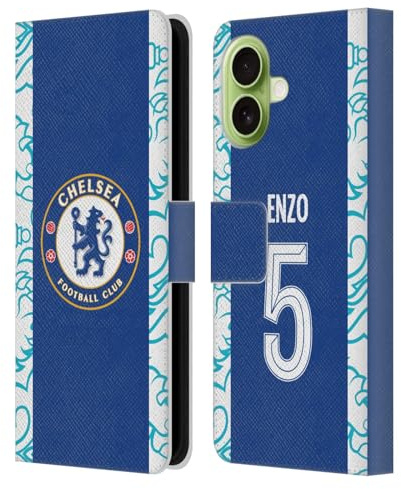 Head Case Designs Offizielle Chelsea Football Club Enzo Fernández 2022/23 Spieler Home Kit Leder-Wallet-Hülle Kompatibel mit Apple iPhone 17