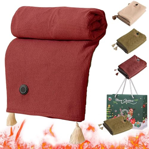 Beheizte Schals für Damen, USB-Heizdecke, 3 Heizstufen, waschbare Decke, tragbare kabellose Heizdecke,Elektrische Bettdecken,Kuscheldecke (Rot)