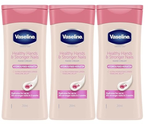 3x Vaseline Intensive Care Healthy Hands Stronger Nails Keratin Hand Cream, 200mL