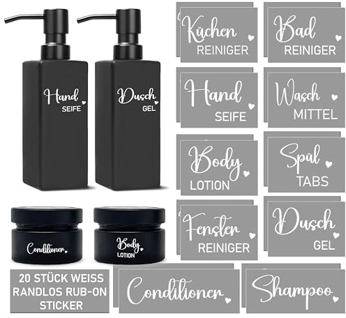 WangsLICHT 20 Rub-On Haushaltsetiketten für Pflege & Reinigung – Weiß | Randlos & vorgeschnitten – für Flaschen, Dosen, Behälter, Bad, Pflegeprodukte, Reinigungsmittel & Haushaltsorganisation