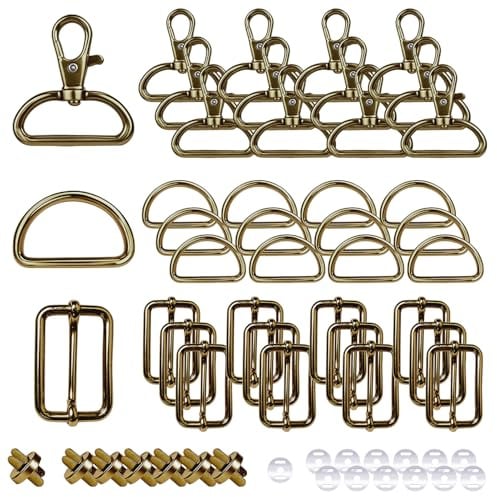 NHDDGR 54 Pezzi Moschettone Girevole per Borsa, Fibbie in Metallo per Cucito, Moschettone per Borsa a Mano con Magnete, Anelli D e Fibbie Tri-Glide, Accessori per Cucito per Tracolla per Zaino Fai da