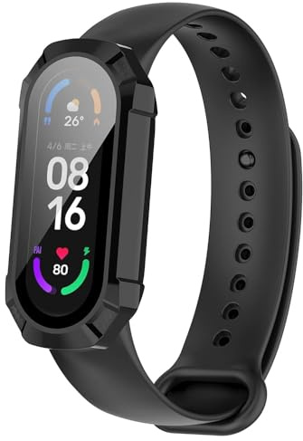 Techsuit für Xiaomi Mi Band 4 5 6 Hülle und Displayschutz mit Gehärtetem Glas, HD Klarheit, Volle Abdeckung, Kratzschutz, Schlankes Design, Defense360 Pro, Schwarz