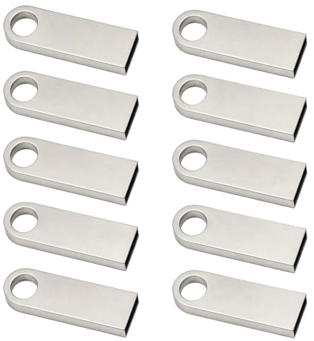 jjiqichimao 10 Pack 2GB Silver Metal USB Flash Drive, Portable usb stick | Waterproof metal shell for office, school and car audio use; usb key, memory stick, usb stick, usb thumb drive for storage.