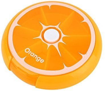 Tragbare, drehbare Pillendose für 7 Tage, Tablettenorganizer für eine Woche, Aufbewahrungsschachtel für Medikamente, Vitamintabletten, Tablettenspender, Motiv: Orange, Zitrone, Pomelo, 3 Stück