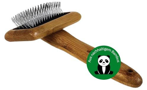 alcott Bamboo Groom Slicker Brush Größe S I Tierhaarbürste für jedes Fell I Unterfellbürste I Hundebürste mit abgewinkelten Edelstahlpins I Bürsten zur Fellpflege aus Bambus I Bürste für Katze & Hund