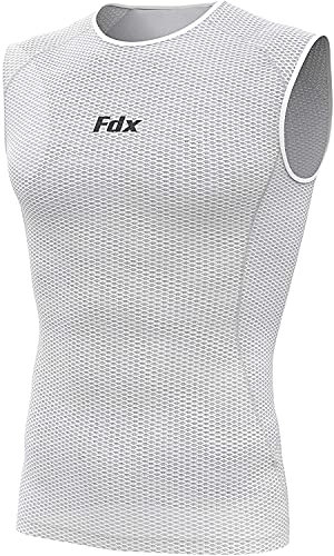 FDX Cool Mesh Base Layer Sleeveless - Men, Women Summer Cycling Vest - Ultralight, Breathable, Anti-Odour Bicycle Skins Tops - Under-Shirts for Running, Gym, Workout Training, Hiking (White, Large)