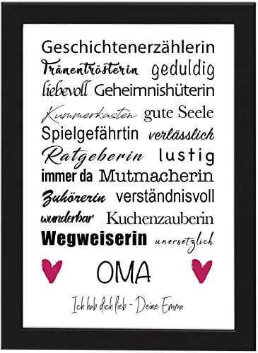 PICSonPAPER Personalisiertes Poster DIN A4 OMA, Geschichtenerzählerin, gerahmt mit schwarzem Bilderrahmen, Geschenk, Poster mit Rahmen, Personalisierbare Poster (Oma)