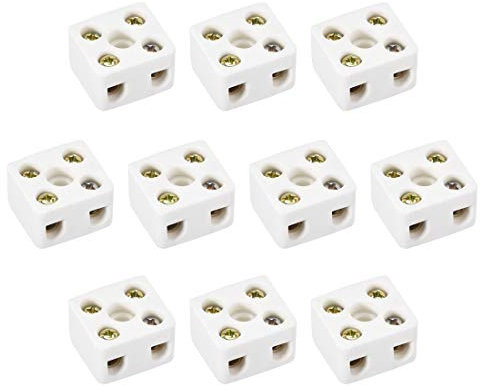 sourcing map Morsettiere in ceramica a 2 vie connettori in ceramica porcellana ad alta temperatura 21.5x19.5x14.2mm per cavo elettrico 10 pz