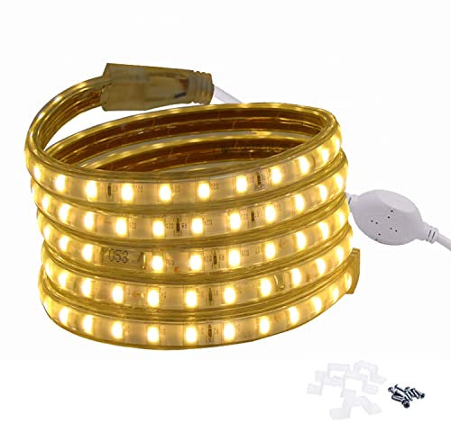 FOLGEMIR 2m Warmweiß LED Band, 220V 230V Lichtleiste, 5050 SMD 60 Leds/m Strip, IP65 Lichtschlauch, helle Hintergrundbeleuchtung