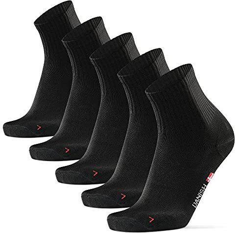 DANISH ENDURANCE 5 Pack Quarter Length Athletic Socks, Light Weight, Breathable, Men & Women, Black, 43-47