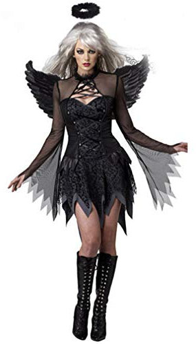 Ulalaza Halloween Women Costumes Black Bat Fallen Angel Devil Vampire Witch Dress Adult Cosplay Accessories
