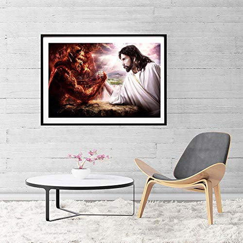 WJY Jesus Christus GEGEN Satan Leinwand Malerei Teufel GEGEN Gott Morgen Sonnig Poster Drucken Wandkunst Bild Schlafzimmer Wohnkultur Ostern Day 60cm x90cm Kein Rahmen