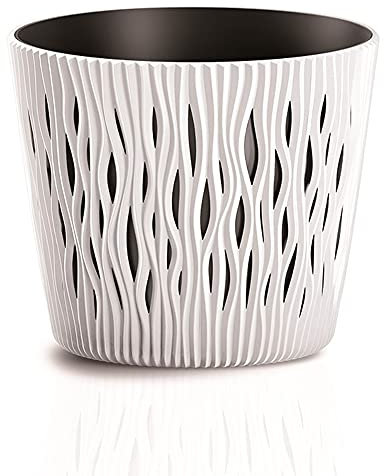 Maceta redonda de plastico Sandy Round en color blanco 22,5 (largo) x 22,5 (ancho) x 19,2 (alto) cm