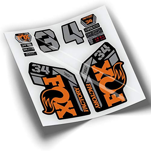 PEGATINEA Fahrradaufkleber Fox 34 Factory 2021 WP319 (Schwarz - Orange - Grau)