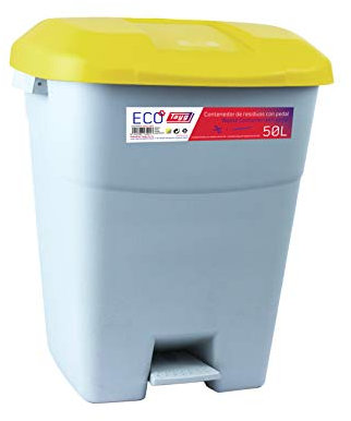 Tayg Couvercle jaune Poubelle 50 litres avec pédale, base grise, 434013