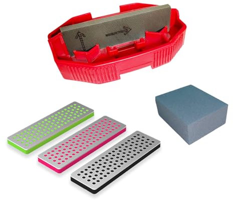 IGOSKI Snowboard Ski Edge Schrägstimmung Ski Wachs Kit, Snowboard Werkzeug, Ski Kantenschärfer Tuner Seite Ski Winkel Werkzeug & Diamanten & Gummi Stein (Werkzeug + Diamanten + Gummi Stein) (Rot)