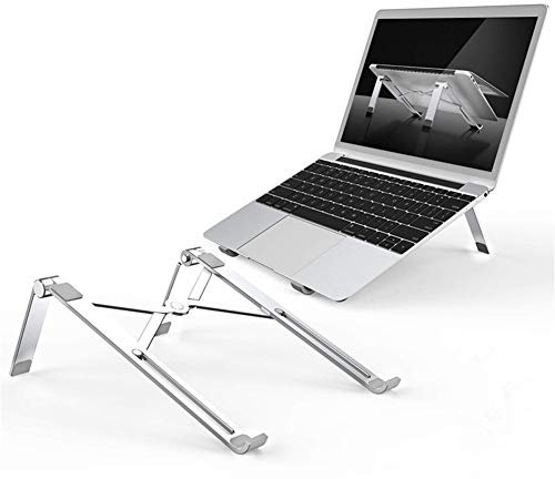 HIZQ Babacom Support Ordinateur Portable, Mini Porte Ventilé Tablette Lit Table Pliable Bureau Accessoire Laptop Stand Antidérapant Réglablerefroidisseur en Aluminium Ventilé,Argent