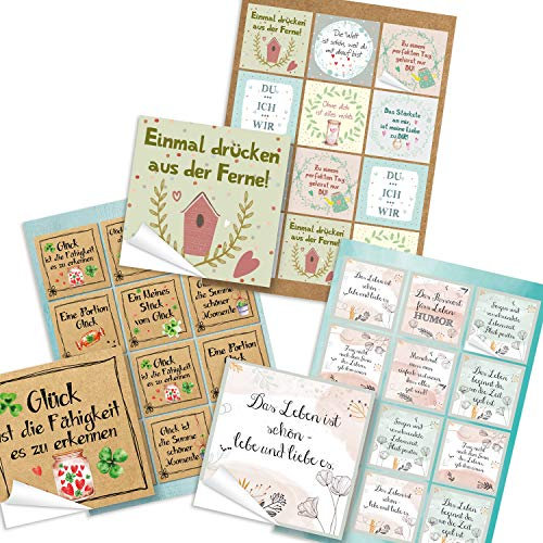 Logbuch-Verlag 36 Sprüche Aufkleber positive Geburtstag Spruchaufkleber Mut Liebe Geburtstagsaufkleber Geschenkaufkleber quadratisch 6 x 6 cm