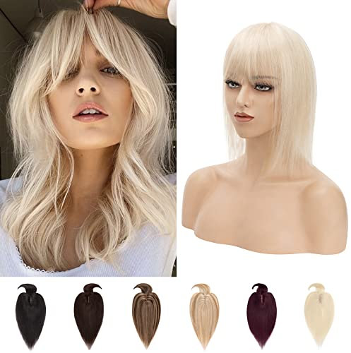 Silk-co Haarteile Echthaar Topper Extensions Clip in Glatt Toupet Haarverdickung Haarverlängerung 7A Human Hair 7x13cm Basis 25cm-33g 18P613# Aschblond & Bleichblond