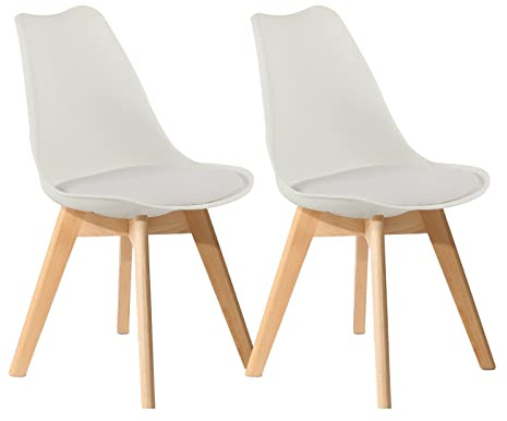 Charles Jacobs 2 x Modern Style Dining Chairs With Solid Beech Legs - White
