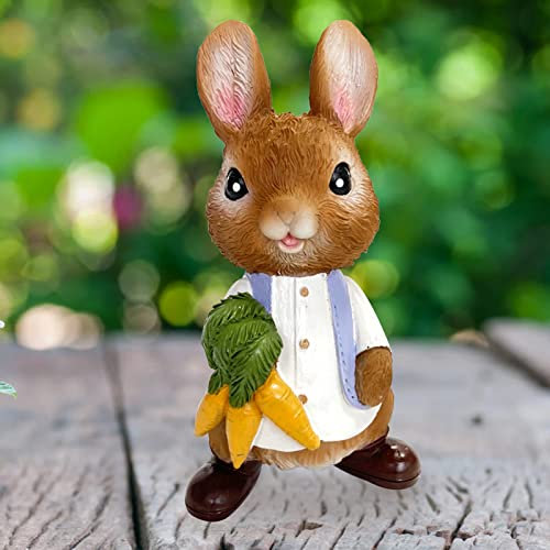 FONDUO Deko Figuren Hasen Garten Tier Deko Figuren Ostern Deko Hase Harz Gartendeko Figuren für außen Osterhasen Familie Deko Gartenzwerge Harz, Osterhasen Deko, Garten Deko für Happy Easter