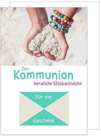 Edition Seidel Premium Glückwunschkarte Geldscheinkarte zur Kommunion mit Umschlag. Kommunionskarte Karte Grusskarte Geldgeschenk Hände Sand Junge Mädchen (GS-KO117 SW022)