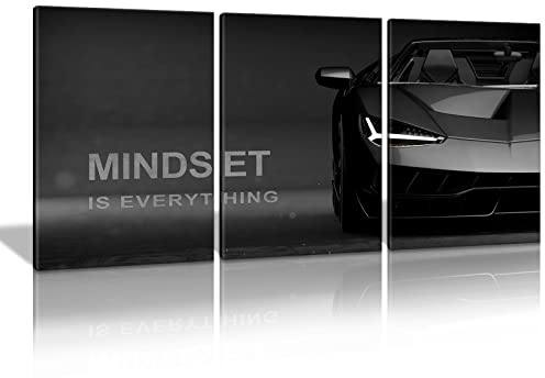 KAWAHONE Motivierendes Mindset Auto-Wandkunst, Erfolgsminindset is Everything Zitate Poster positive Bestätigung, Wanddekoration, inspirierendes Leinwandgemälde, Büro, Arbeitsplatz