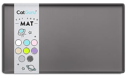 CatGuru Cat Food Mat, Small & Large Feeding Mats, 100% Waterproof Silicone Pet Placemat, Non-Slip Cat Food and Water Bowl or Water Fountain (Small, Carbon)