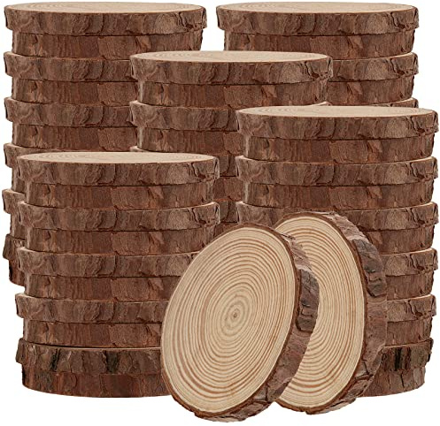 MUKLEI Lot de 60 tranches de bois naturel de 9 à 10 cm, sans trou, rondelles en bois brut pour arts, loisirs créatifs, décorations de Noël, décoration de mariage, dessous de verre en bois
