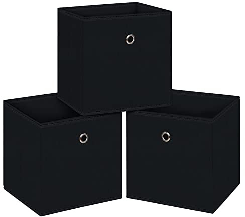 NieEnjoy Black Foldable Storage Cubes Bins ,11 Inch Cloth Storage Cube Fabric Storage Box Cubes Organizer Baskets with Handles for Home Organizer Set of 3 (Black)