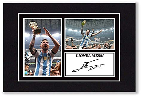 A4 Mounted Signed Lionel Messi - Argentina Photo Montage - With Pre Printed Autograph - Ready To Be Framed - Artwork, Wall Art World Cup 2022 Football Memorabilia