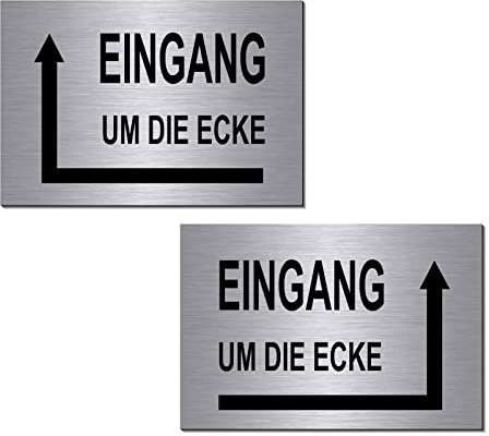 Eingang um die Ecke rechts od. links-Schild 150 x 100 x 3 mm-Aluminium Edelstahloptik silber Hinweisschild (1905-112 Pfeil rechts m. 2 Löcher)