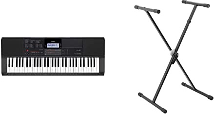Casio CT-X700C5 Full Size High-Grade Touch Response Keyboard in Black & Tiger Keyboard Stand - Single Braced X Frame Stand