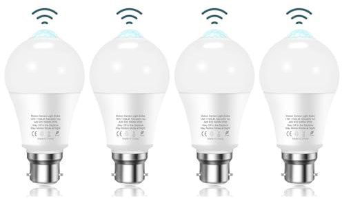 Torkase PIR Motion Sensor Light Bulb, 13W B22 Bayonet Smart Light Bulbs, 5000K Cool White Infrared Lamp, Auto On/Off Motion Sensor Lights Indoor Outdoor Bulbs for Garage, Bathroom, Hallway, 4 Pack
