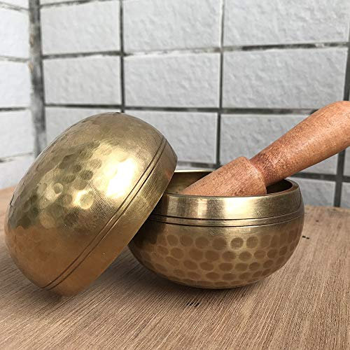 MOLVUS Himalaya, handgehämmerte Chakra-Meditation, tibetische Schüssel, buddhistische Yoga-Klangschale aus Messing (Größe: 8) (15)